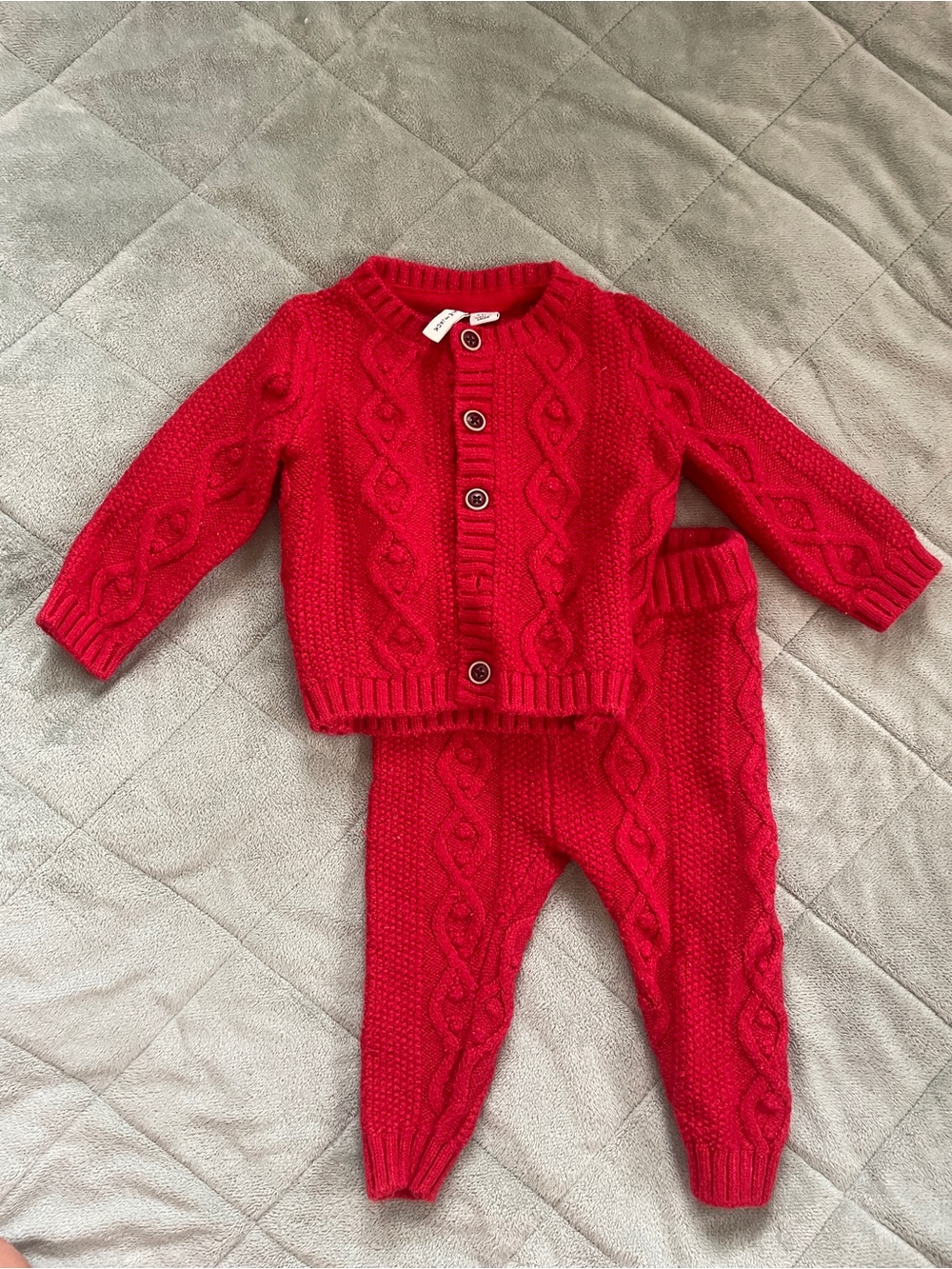 Janie and Jack Bright Red Knit Baby Set